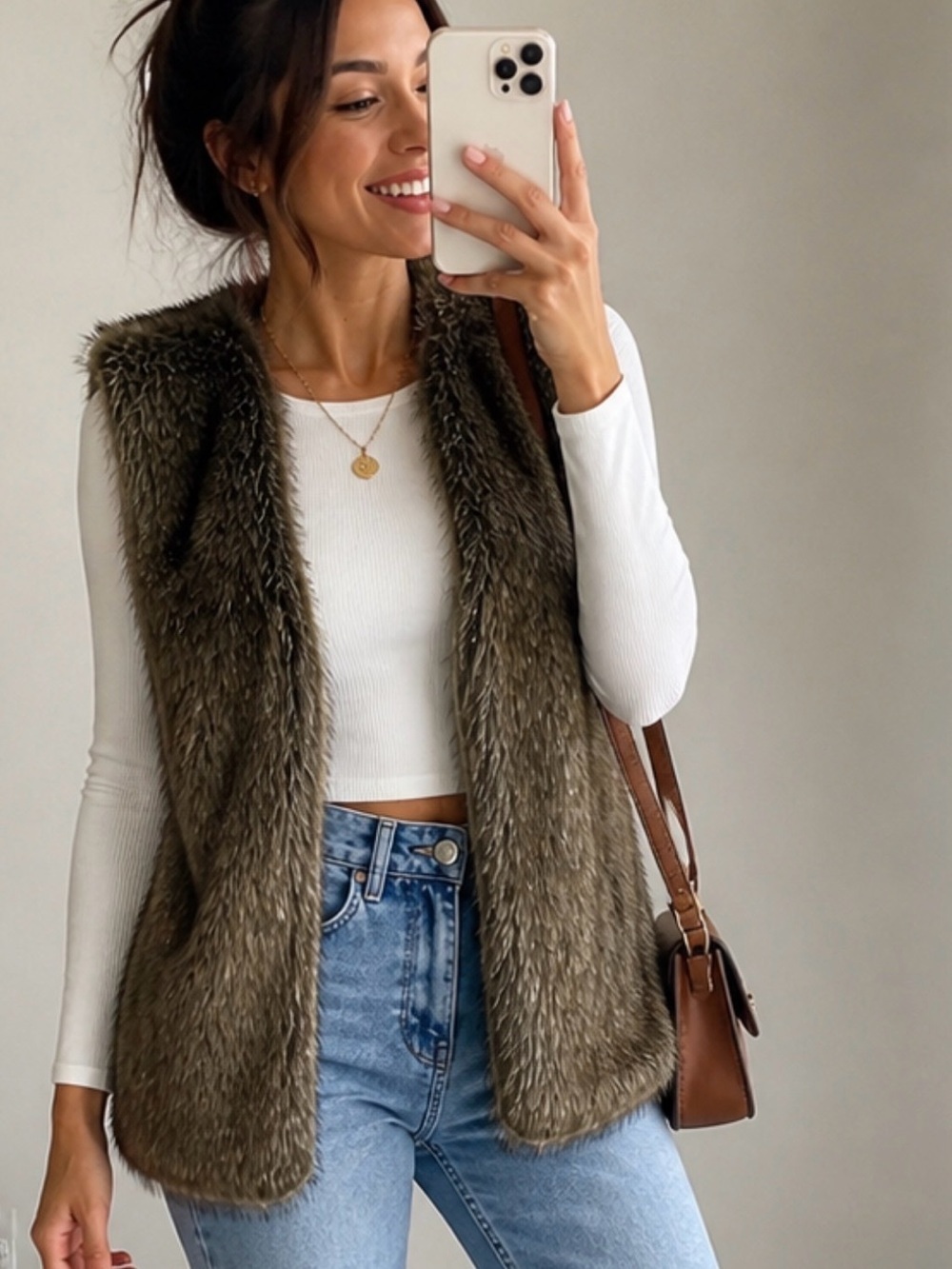 Jack by BB Dakota Olive Faux Fur Vest